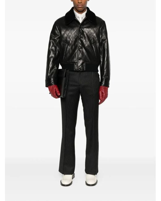 Ernest W. Baker Black Quilted Leather Jacket for men