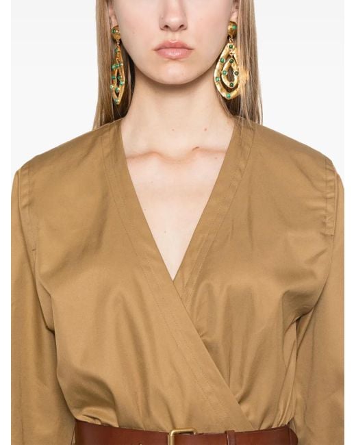 Saint Laurent Natural Cotton Twill Midi Dress