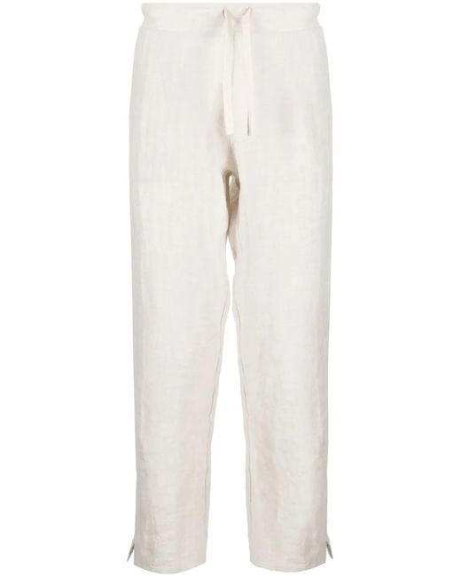 Marane White Drawstring Linen Tapered Trousers for men