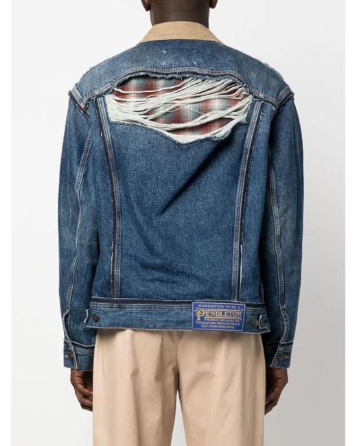 Maison Margiela Blue X Pendleton Distressed Denim Jacket for men