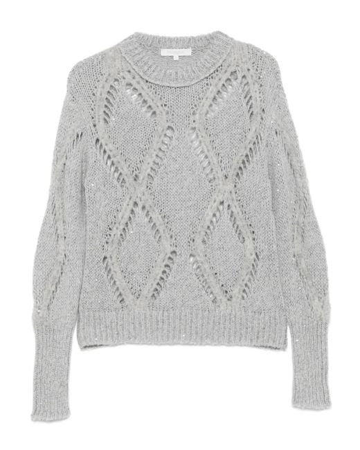 Antonelli Gray Sequin-Embellished Diamond-Pattern Sweater