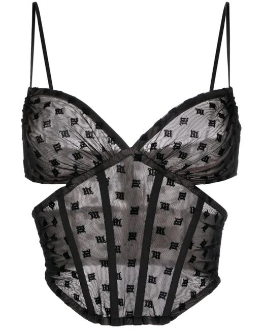 M I S B H V Black Mesh Monogram Corset Top