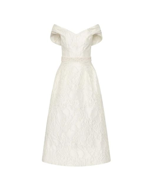 Rebecca Vallance White Winslet Off-Shoulder Midi Dress