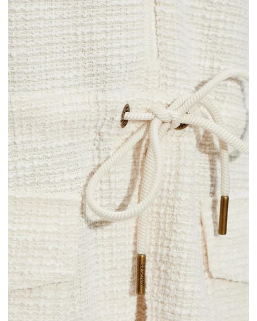 Moncler White Robe Courte En Bouclé À Lien De Resserrage À La Taille
