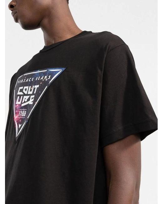 Versace Jeans Couture Black Logo-Patch Cotton T-Shirt for men