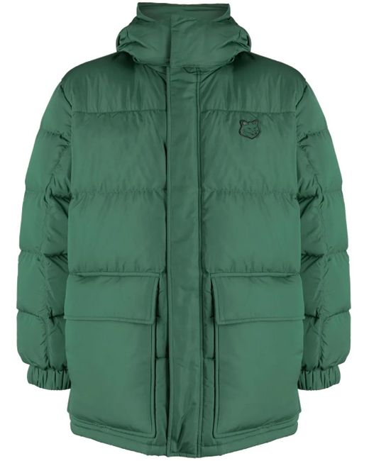 Maison Kitsuné Green Fox-Patch Hooded Padded Coat for men