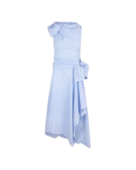 Monse White Bow-Drape Shirting Asymmetric Dress