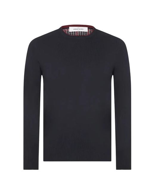 Gran Sasso Blue Elbow-Patch Crew-Neck Sweater for men
