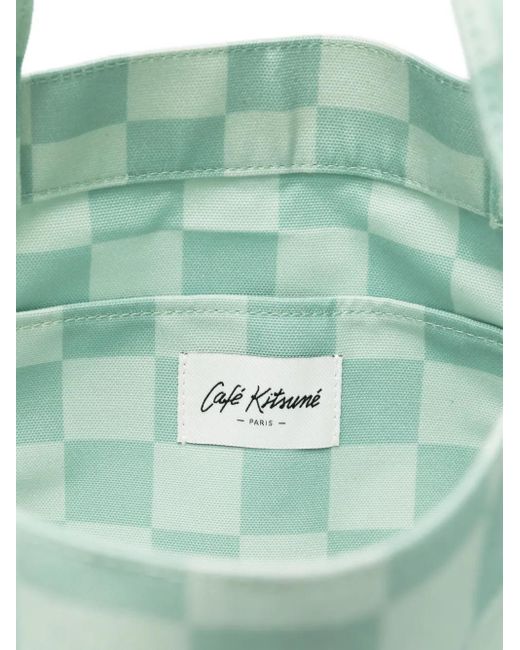 Maison Kitsuné Blue Checkerboard-Print Tote Bag