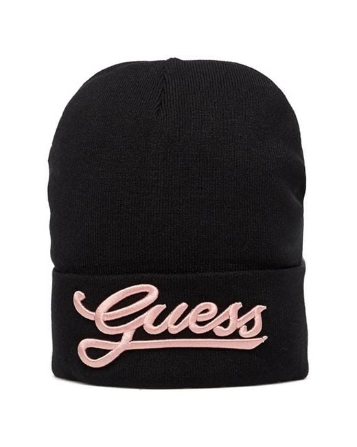 Guess Black Logo-Patch Beanie Hat