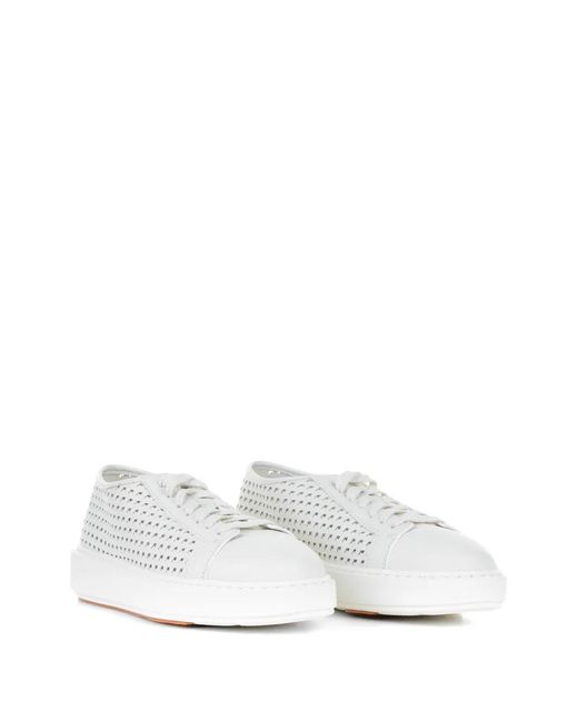 Santoni White Perforated Leather Sneakers