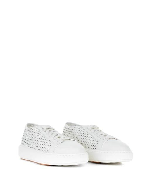 Santoni White Perforated Leather Sneakers