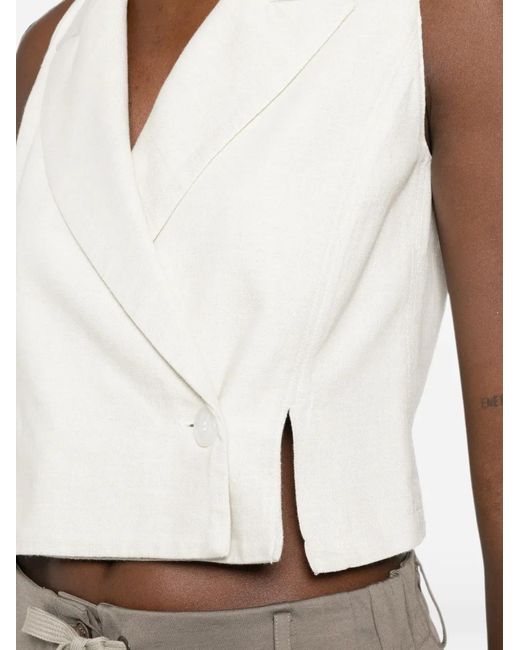 Emporio Armani White Veste Croisée À Design Sans Manches