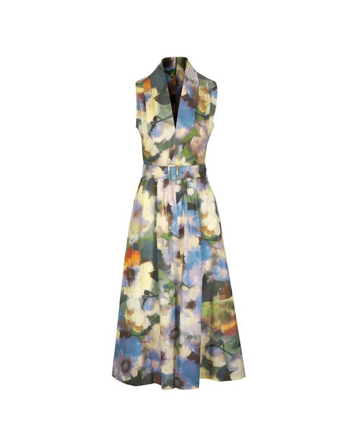 Lela Rose White Belted Floral Print Dress