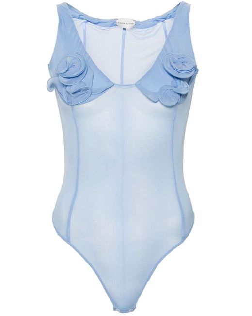 Magda Butrym Blue Floral-appliqué Corset Bodysuit - Women's - Spandex/elastane/cupro