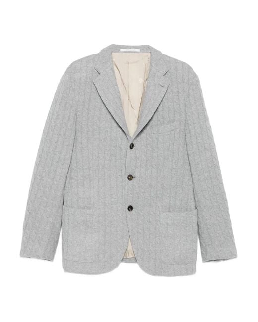 Eleventy Gray Cable-Knit Button-Fastening Blazer for men