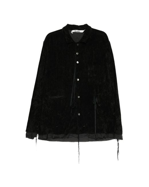 Midorikawa Black Raw-Edge Velvet-Texture Shirt for men