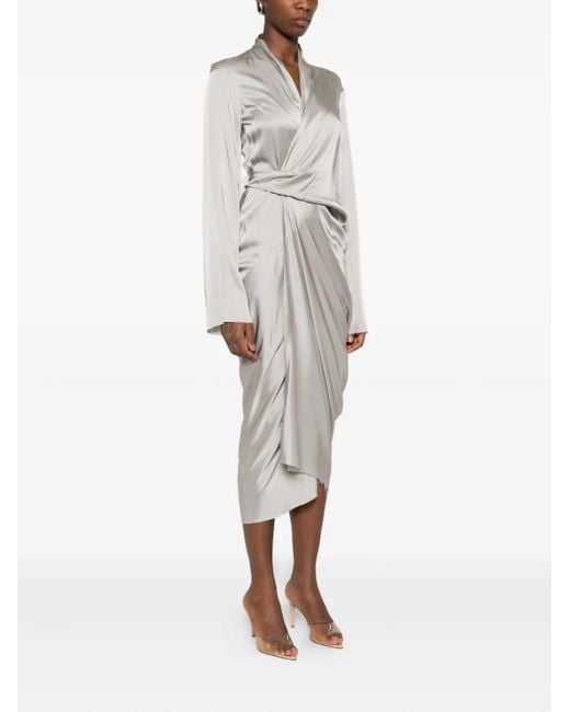 Rick Owens White Draped Wrap Midi Dress