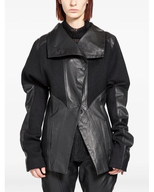 Yehuafan Black Asymmetric Leather Jacket