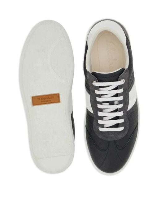 Ferragamo Gray Logo-Embossed Leather Sneakers for men