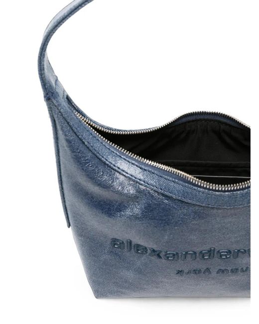 Alexander Wang Blue Crinkled-Effect Logo-Debossed Shoulder Bag