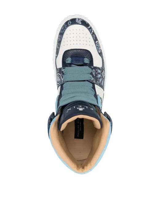Philipp Plein Blue Paisley-Print Hi-Top Sneakers for men