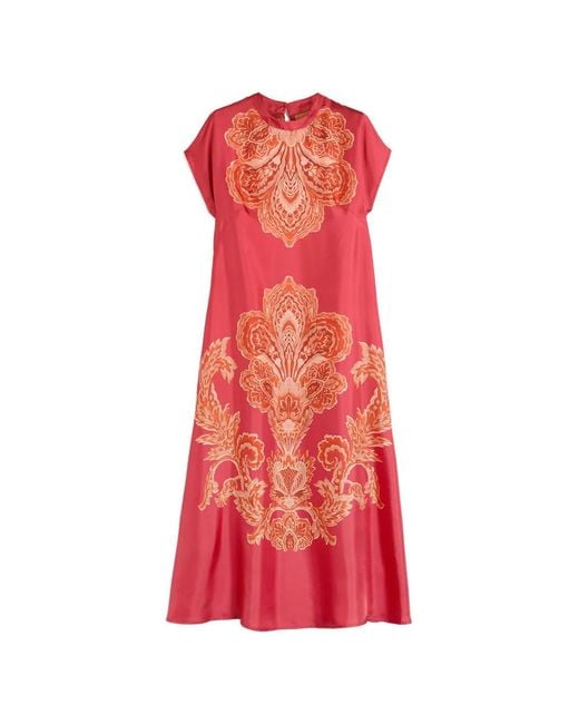 Momoní Red Placed Print Kimono Sleeve Dress