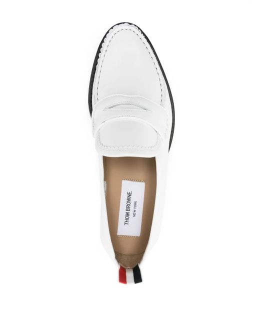 Thom Browne White Varsity Leather Penny Loafers