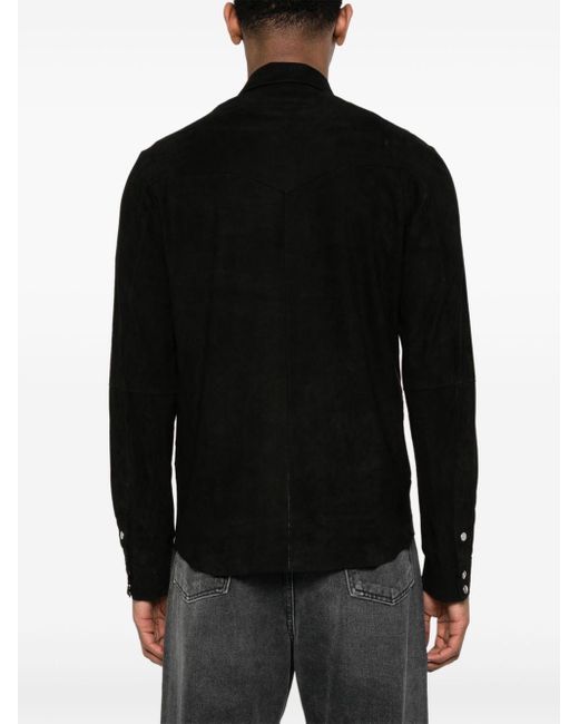 Eraldo Black Classic-collar Suede Shirt for men