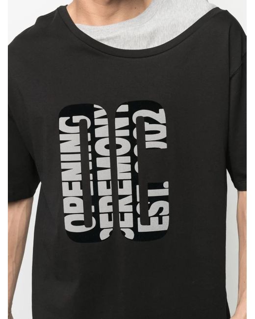 Opening Ceremony Black Double-Collar T-Shirt for men