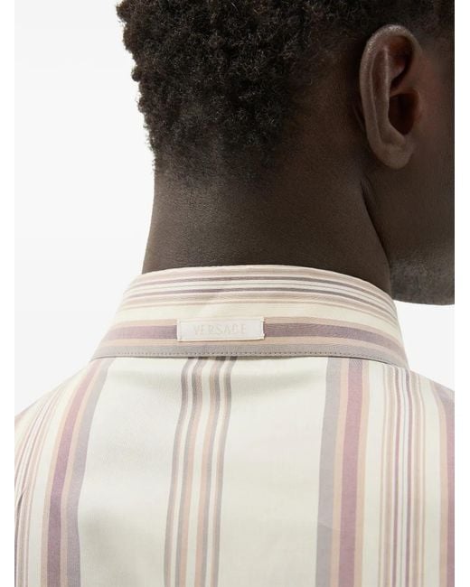 Versace White Striped Silk Loose Shirt for men