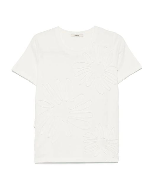 ODEEH フローラル Tシャツ White