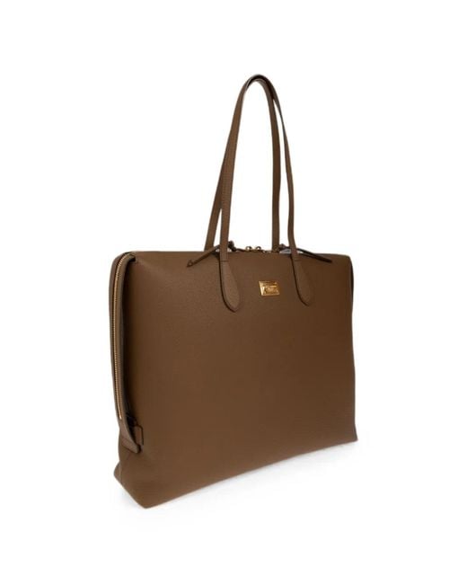 Dolce & Gabbana Brown Vittoria Logo-Plaque Leather Shoulder Bag