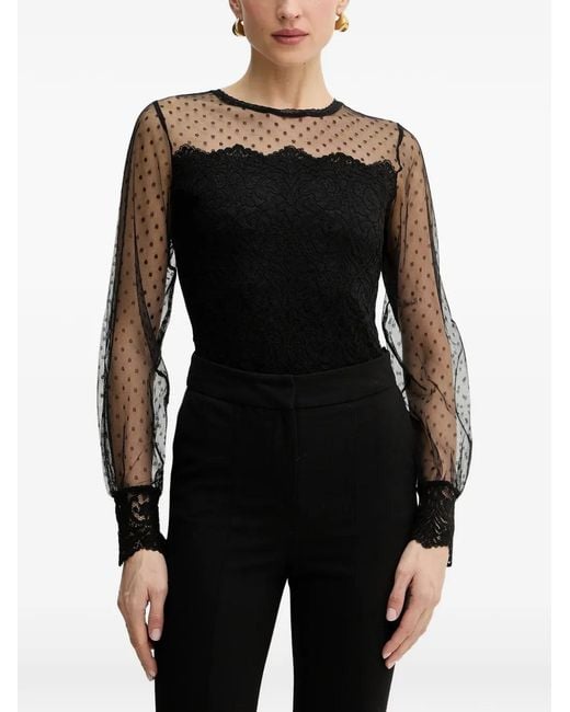 Morgan Black Polka-Dot Lace Top