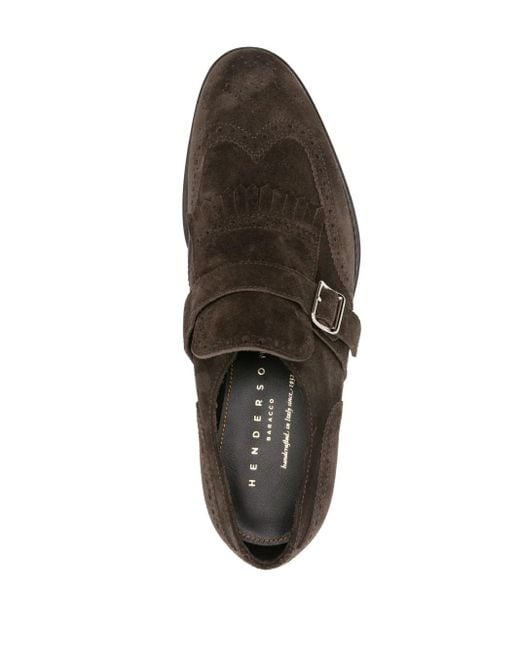 Henderson Brown Fringe-Detail Suede Monk Shoes for men