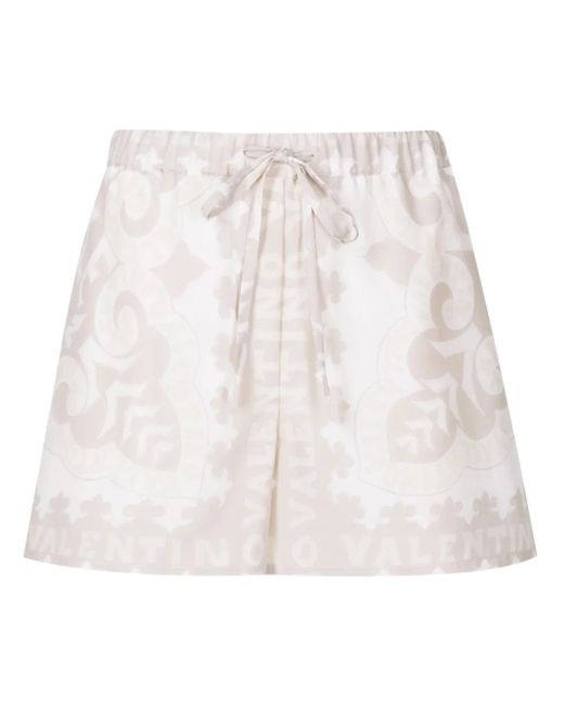 Valentino Garavani White Geometric-Print Drawstring Shorts