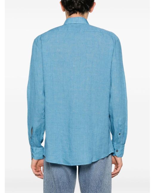 Zegna Blue Slub-texture Linen Shirt for men