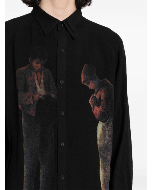 Yohji Yamamoto Black Art-print Panelled Shirt for men