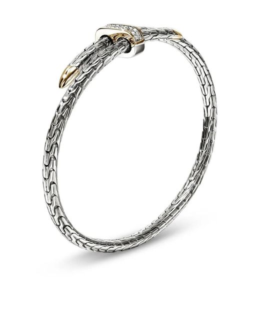 John Hardy White Sterling 14 Spear Flex Diamond Cuff