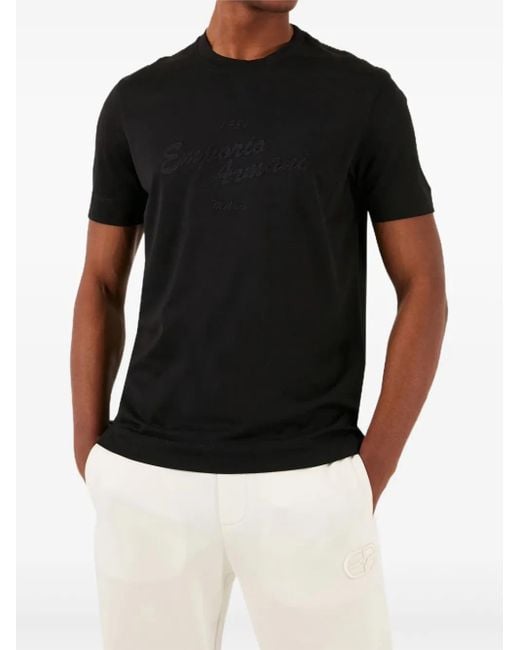 Emporio Armani Black Logo-Embroidered T-Shirt for men