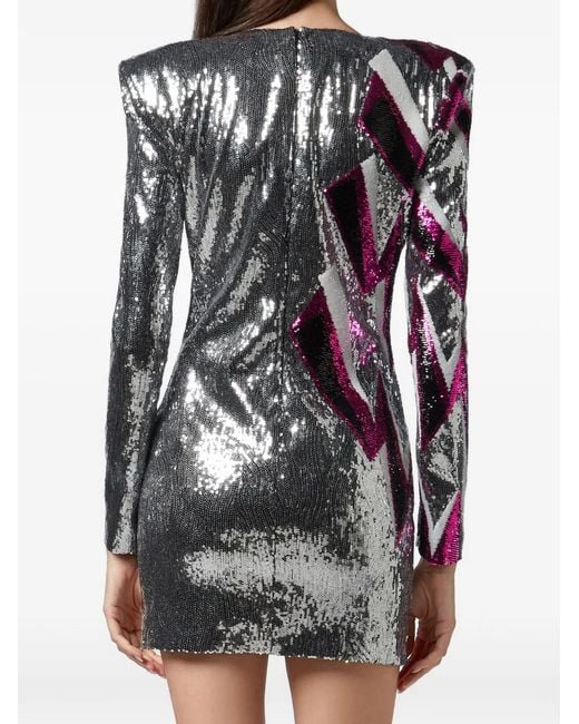 Philipp Plein White Robe Courte Ornée De Sequins À Col V