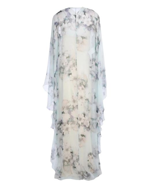 Alberta Ferretti White Floral-Print Maxi Dress