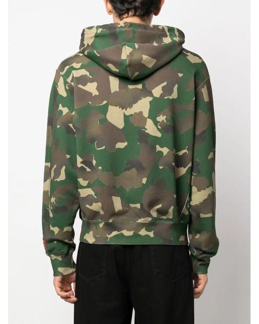 Heron Preston Green Camouflage-Pattern Cotton Hoodie for men