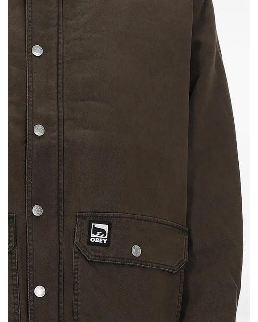 Obey Brown Corduroy-Collar Logo-Patch Jacket for men