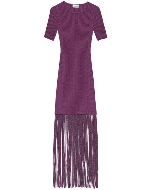 Robe en maille nervurée à franges Ganni en coloris Purple