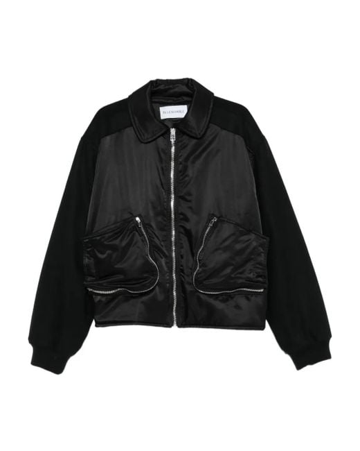 Bluemarble Black Zip-Front Wool-Sleeve Bomber Jacket for men