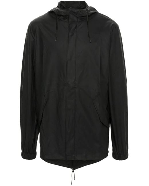 Rains Black Fishtail Drawstring-Hood Coated Parka