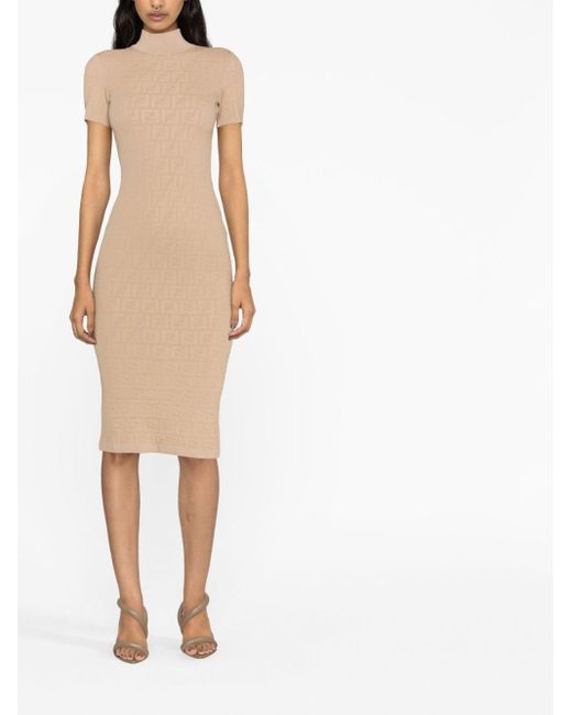 Fendi Natural Ff Jacquard Fitted Dress Clothing