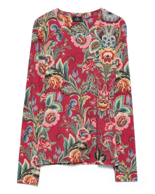 Top A Fiori Con Maniche Lunghe di Etro in Red
