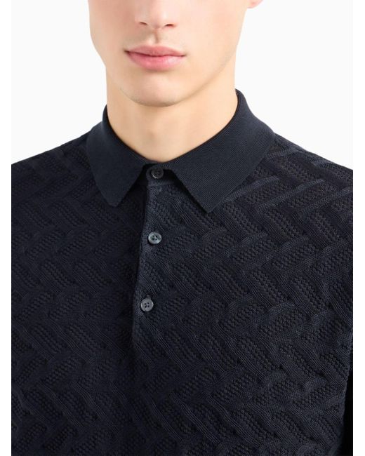 Emporio Armani Blue Patterned-knit Polo Shirt for men